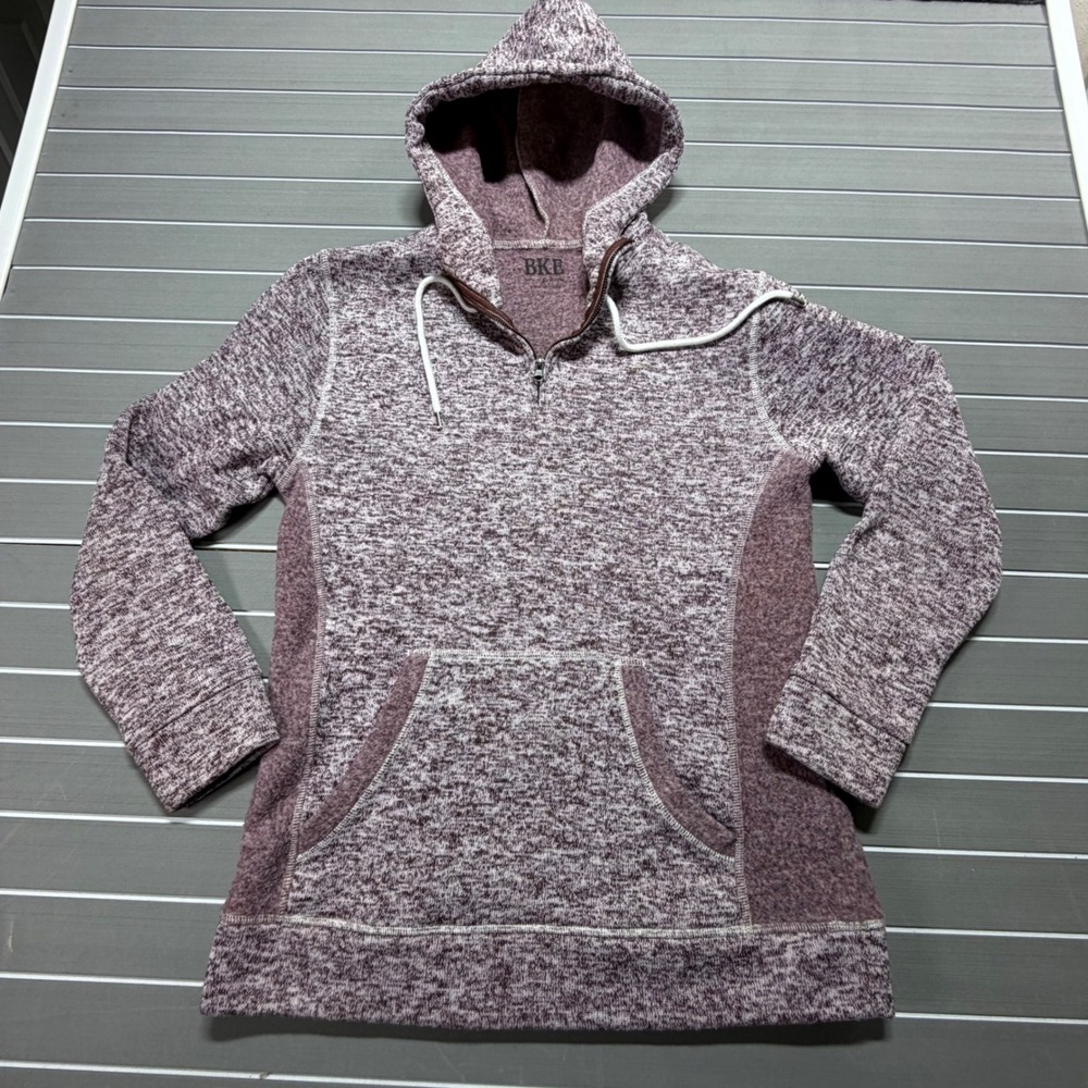 BKE Womens XL Burgundy Marled Quarter Zip Hoodie Kangaroo Pocket Pullover